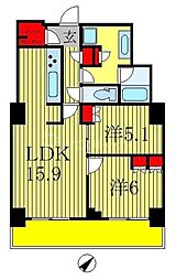 JR常磐線 柏駅 徒歩3分の賃貸マンション 14階2LDKの間取り