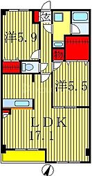 ヌーベルバーグ常盤平 2LDKの間取図画像