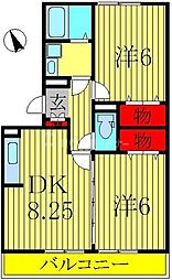 ラフォーレ上ノ台B 2DKの間取図画像