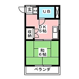 平和台ハイム 2階1DKの間取り
