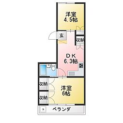 シャトーカネヨ 2DKの間取図画像