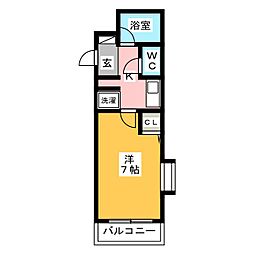 ロイヤルパレス2 1Kの間取図画像