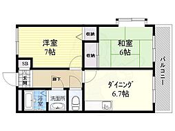 ナディア城東 5階2DKの間取り