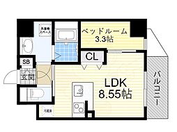 Artiza京橋WEST 7階1LDKの間取り