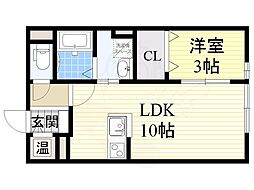 Osaka Metro今里筋線 新森古市駅 徒歩3分の賃貸アパート 1階1LDKの間取り