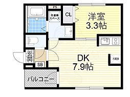 ハーモニーテラス中宮2 1階1DKの間取り
