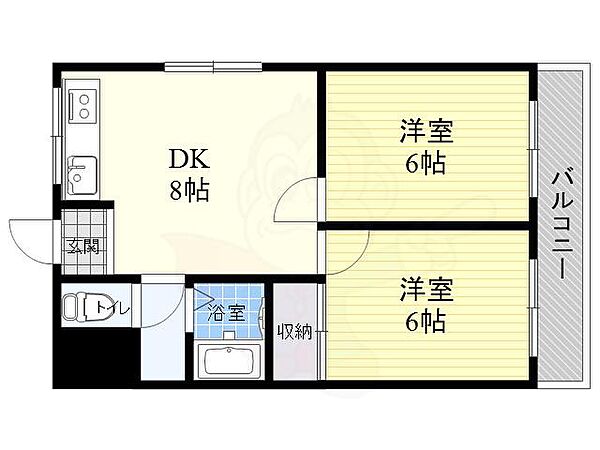 大阪府豊中市服部南町４丁目(賃貸マンション2DK・3階・38.88㎡)の写真 その2