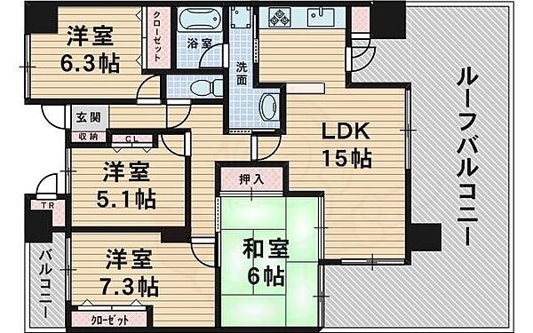 ローレルコート北緑丘 ｜大阪府豊中市北緑丘２丁目(賃貸マンション4LDK・11階・92.64㎡)の写真 その2