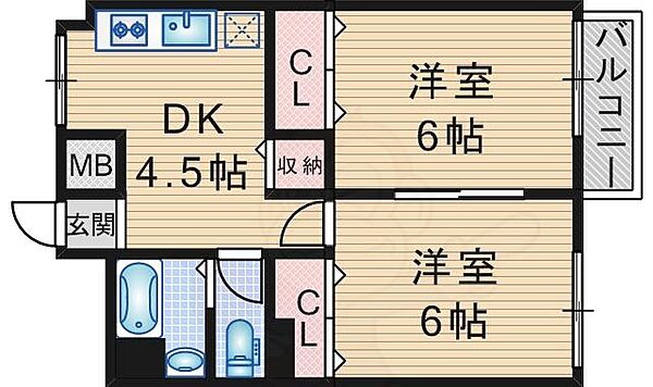 大阪府豊中市曽根南町１丁目(賃貸マンション2DK・3階・39.60㎡)の写真 その2