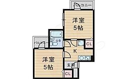 六龍苑岡町 1階2Kの間取り
