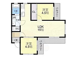 豊中ファミリーハイツ 2LDKの間取図画像