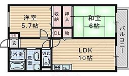 サンガーデン豊中 2LDKの間取図画像