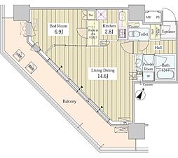 ユニゾンタワー東中野 1LDKの間取図画像