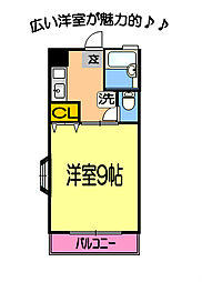 サンプレース 2階1Kの間取り