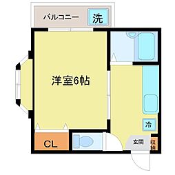 ホワイトハウス 2階1Kの間取り