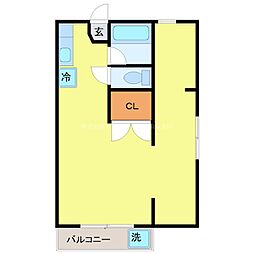 エクシード渡鹿 4階ワンルームの間取り