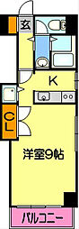 キザキパレス藤崎 9階1Kの間取り