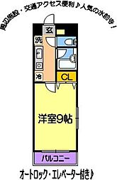 日宝第2セシール水前寺 1Kの間取図画像
