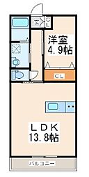 ヴィラヒルズ小山 1LDKの間取図画像