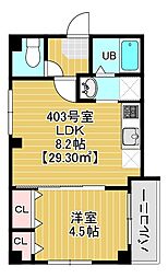 ガーネットコートII 4階1LDKの間取り