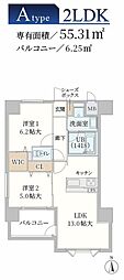 JR福知山線 猪名寺駅 徒歩10分の賃貸マンション 6階2LDKの間取り