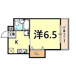 阪急神戸本線 春日野道駅 徒歩5分の賃貸マンション 4階1Kの間取り