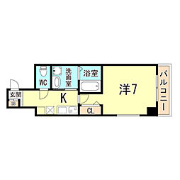 神戸市西神・山手線 上沢駅 徒歩1分の賃貸マンション 4階1Kの間取り