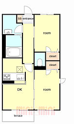 阪急神戸本線 園田駅 徒歩20分の賃貸アパート 1階2DKの間取り