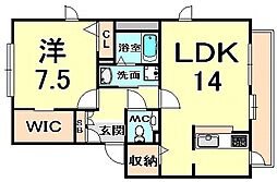 JR東海道・山陽本線 立花駅 徒歩14分の賃貸アパート 2階1LDKの間取り