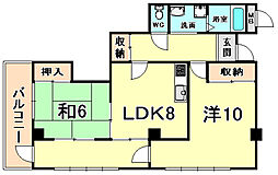 阪神本線 杭瀬駅 徒歩2分の賃貸マンション 3階2LDKの間取り