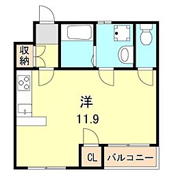 神戸市西神・山手線 大倉山駅 徒歩15分の賃貸マンション 3階ワンルームの間取り