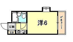 阪急神戸本線 武庫之荘駅 徒歩4分の賃貸マンション 3階ワンルームの間取り
