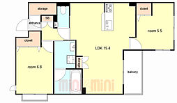 JR東海道・山陽本線 摂津本山駅 徒歩5分の賃貸マンション 3階2LDKの間取り