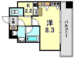 神戸高速東西線 大開駅 徒歩2分の賃貸マンション 2階1Kの間取り