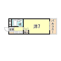 阪急神戸本線 塚口駅 徒歩3分の賃貸マンション 3階1Kの間取り