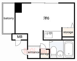 JR東海道・山陽本線 三ノ宮駅 徒歩7分の賃貸マンション 2階ワンルームの間取り