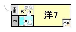 JR福知山線 塚口駅 徒歩1分の賃貸マンション 4階1Kの間取り