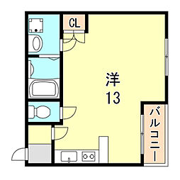 神戸市西神・山手線 大倉山駅 徒歩15分の賃貸マンション 3階ワンルームの間取り