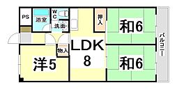 阪急神戸本線 園田駅 徒歩2分の賃貸マンション 2階3LDKの間取り