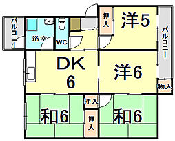 阪神本線 杭瀬駅 徒歩13分の賃貸マンション 4階4DKの間取り