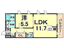 阪急伊丹線 新伊丹駅 徒歩7分の賃貸マンション 1階1LDKの間取り