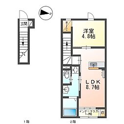 阪急伊丹線 稲野駅 徒歩18分の賃貸アパート 2階1LDKの間取り