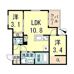 JR東海道・山陽本線 塚本駅 徒歩13分の賃貸アパート 1階2LDKの間取り