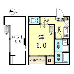 JR東海道・山陽本線 塚本駅 徒歩6分の賃貸アパート 2階ワンルームの間取り