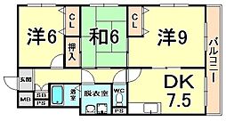 JR東海道・山陽本線 立花駅 徒歩23分の賃貸マンション 2階3DKの間取り