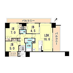 神戸市海岸線 みなと元町駅 徒歩2分の賃貸マンション 3階3LDKの間取り
