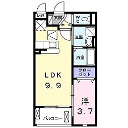 JR東海道・山陽本線 立花駅 徒歩12分の賃貸アパート 1階1LDKの間取り