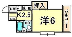 阪神本線 尼崎駅 徒歩22分の賃貸マンション 3階1Kの間取り