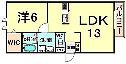 阪急神戸本線 武庫之荘駅 徒歩14分の賃貸マンション 2階1LDKの間取り