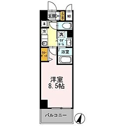 阪神本線 神戸三宮駅 徒歩9分の賃貸マンション 2階1Kの間取り